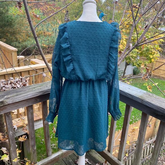Unbranded Green Swiss Dot Long Sleeve V-Neck Dress Large - Picture 5 of 5